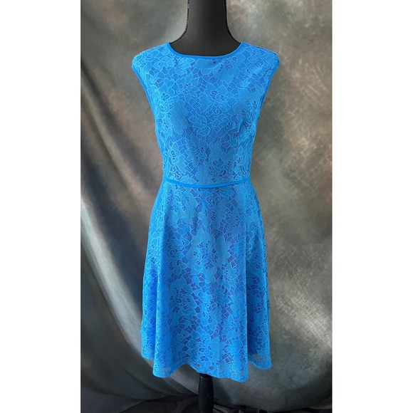 Brixon Ivy Blue Lace Sleeveless Fit & Flare Cocktail Party Dress - Picture 1 of 7